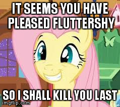 Size: 238x211 | Tagged: safe, edit, edited screencap, screencap, fluttershy, g4, stare master, death threat, female, image macro, reaction image, solo, squee, threat