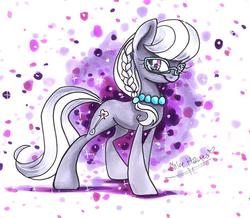 Size: 1413x1234 | Tagged: safe, artist:frostykat13, silver spoon, g4, female, glasses, looking at you, necklace, solo, sparkles, traditional art