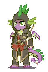 Size: 356x536 | Tagged: safe, artist:lonelycross, spike, g4, animated, assassin, assassin's creed, clothes, idle animation, male, older, older spike, pirate, pixel art, solo, wings