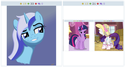 Size: 517x280 | Tagged: safe, artist:rainbow-dosh, minuette, rarity, twilight sparkle, alicorn, pony, unicorn, derpibooru, g4, my little pony: friendship is magic, simple ways, bedroom eyes, boots, butt, exploitable meme, faic, farmhand rarity, juxtaposition, juxtaposition win, juxtaposition winception, meme, meta, plot, rhinestone rarihick, smug, smugdash, twilight sparkle (alicorn)