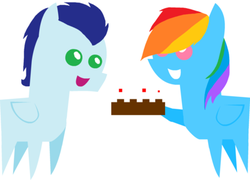 Size: 400x288 | Tagged: safe, artist:kucolkucolika, rainbow dash, soarin', g4, cake, female, male, pointy ponies, ship:soarindash, shipping, straight