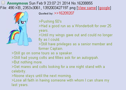 Size: 447x318 | Tagged: safe, rainbow dash, g4, /mlp/, 4chan, 4chan screencap, feels, greentext, sad, text, where are they now
