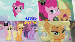 Size: 1280x720 | Tagged: safe, applejack, pinkie pie, alicorn, earth pony, pegasus, pony, g4, pinkie apple pie, simple ways, applejack is best facemaker, applejewel, bedroom eyes, comparison, duckface, implied cousins, implied runs in the family, lips, pinkie pie is best facemaker, wavy mouth