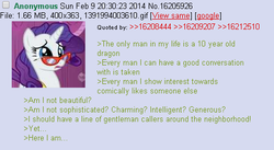 Size: 466x255 | Tagged: safe, rarity, g4, /mlp/, 4chan, 4chan screencap, feels, greentext, sad, text, where are they now
