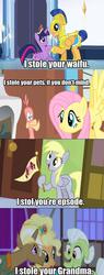 Size: 450x1188 | Tagged: safe, applejack, derpy hooves, flash sentry, fluttershy, granny smith, trenderhoof, twilight sparkle, alicorn, pegasus, pony, equestria girls, g4, my little pony equestria girls, my little pony: friendship is magic, simple ways, exploitable meme, female, grammar error, male, mare, meme, stallion, twilight sparkle (alicorn), waifu thief