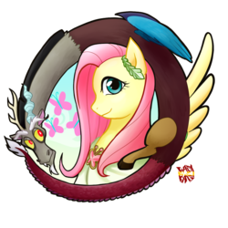 Size: 1000x1000 | Tagged: safe, artist:norang94, discord, fluttershy, g4, female, male, ship:discoshy, shipping, straight