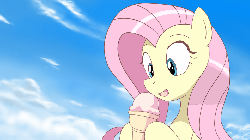 Size: 960x540 | Tagged: safe, artist:deannart, artist:nekokevin, fluttershy, pegasus, pony, g4, animated, anime, blinking, eyes closed, female, frame by frame, ice cream, licking, mare, open mouth, sky, smiling, solo, suggestive eating, tongue out