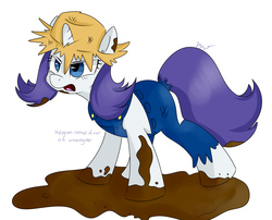 Size: 5983x4827 | Tagged: safe, artist:bloodyhellhayden, rarity, pony, g4, simple ways, absurd resolution, clothes, dirty, female, frown, glare, hat, mud, open mouth, rarihick, simple background, solo, tail, tail hole, white background