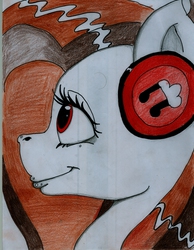 Size: 1714x2208 | Tagged: safe, artist:digitaldomain123, artist:scarletblitz, oc, oc only, colored, headphones, solo, traditional art