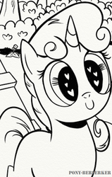 Size: 383x604 | Tagged: safe, artist:pony-berserker, sweetie belle, g4, female, heart eyes, monochrome, solo