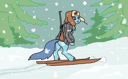 Size: 1019x635 | Tagged: safe, artist:wizik, oc, oc only, pony, bipedal, clothes, gun, hat, skiing, sochi 2014, solo, ushanka