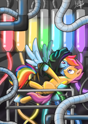 Size: 850x1197 | Tagged: safe, artist:chocolatechilla, rainbow dash, scootaloo, pegasus, pony, fanfic:rainbow factory, g4, absentia, duo, female, good end, lesbian, rainbow factory dash, ship:scootadash, shipping, spectra