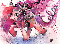 Size: 800x589 | Tagged: safe, artist:lindzaywhimzay, pinkie pie, equestria girls, g4, ponies riding ponies, riding, traditional art