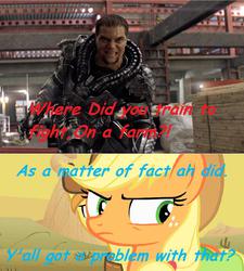 Size: 761x847 | Tagged: safe, applejack, braeburn, g4, app-el, dc extended universe, general zod, male, man of steel, meme, michael shannon, superman