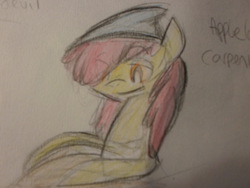 Size: 1024x768 | Tagged: safe, artist:leafdapple007, apple bloom, g4, carpentry, female, sketch, solo