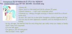 Size: 574x270 | Tagged: safe, coco pommel, g4, /mlp/, 4chan, 4chan screencap, feels, greentext, palindrome get, sad, text, where are they now