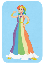 Size: 905x1280 | Tagged: safe, artist:artbydana, rainbow dash, human, g4, clothes, dress, female, gala dress, humanized, light skin, solo