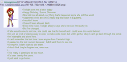 Size: 756x368 | Tagged: safe, screencap, sunset shimmer, human, equestria girls, g4, /mlp/, 4chan, 4chan screencap, bad end, banishment, exile, feels, greentext, homesick shimmer, outcast, sad, text, web screencap, where are they now