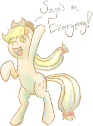 Size: 422x570 | Tagged: safe, artist:aenbrdraws, applejack, earth pony, pony, g4, applejack's hat, bipedal, cowboy hat, female, hat, open mouth, open smile, raised hoof, rearing, simple background, smiling, solo