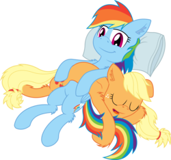 Size: 6409x6000 | Tagged: safe, artist:dasprid, artist:punk-pegasus, applejack, rainbow dash, g4, absurd resolution, cuddling, female, fluffy, lesbian, ship:appledash, shipping, simple background, sleeping, snuggling, transparent background, vector