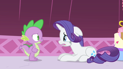 Size: 1280x720 | Tagged: safe, screencap, rarity, spike, pony, g4, simple ways, breakdown, carousel boutique, concerned, crying, mascara, running mascara