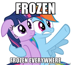 Size: 500x455 | Tagged: safe, rainbow dash, twilight sparkle, g4, exploitable meme, frozen (movie), meme, memegenerator, x x everywhere