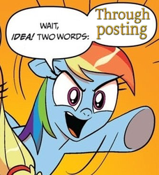 Size: 334x366 | Tagged: safe, applejack, rainbow dash, g4, exploitable meme, meme, message, two words meme