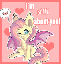 Size: 516x545 | Tagged: safe, artist:indiefoxtail, fluttershy, g4, askbattyshy, blushing, cute, female, flutterbat, heart, hnnng, shyabetes, solo, valentine, wink