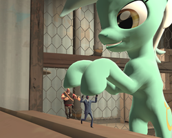 Size: 1280x1024 | Tagged: safe, artist:gergta, lyra heartstrings, g4, 3d, action figure, crossover, gmod, heavy (tf2), running, scared, spy, spy (tf2), standing, team fortress 2, toy
