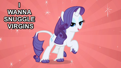 Size: 870x490 | Tagged: source needed, safe, rarity, classical unicorn, g4, bedroom eyes, caption, cloven hooves, female, funny, horn, image macro, imma snuggle you, leonine tail, looking at you, open mouth, raised hoof, raised leg, smiling, solo, sparkles, unshorn fetlocks, virgin