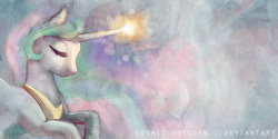 Size: 600x300 | Tagged: dead source, safe, artist:cosmicunicorn, princess celestia, g4, female, magic, solo