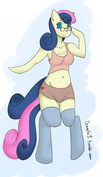 Size: 700x1200 | Tagged: safe, artist:dennelx3, bon bon, sweetie drops, earth pony, anthro, g4, belly button, female, solo