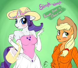 Size: 952x828 | Tagged: safe, artist:pia-sama, applejack, rarity, anthro, g4, simple ways, rhinestone rarihick