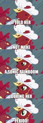 Size: 480x1352 | Tagged: safe, edit, edited screencap, screencap, applejack, earth pony, pony, g4, caption, comic, female, gross, image macro, implied blood, implied menstruation, implied rainbow dash, mare, screencap comic, text