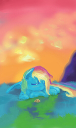 Size: 420x700 | Tagged: safe, artist:paintedtune, rainbow dash, pegasus, pony, g4, female, grass, sleeping, solo