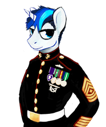 Size: 1500x1800 | Tagged: safe, artist:gordonfreeguy, shining armor, anthro, g4, clothes, dress blues, male, marines, military uniform, solo, uniform, usmc