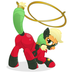 Size: 10800x10800 | Tagged: safe, artist:xniclord789x, applejack, mistress marevelous, g4, absurd resolution, butt, female, lasso, plot, power ponies, simple background, solo, transparent background