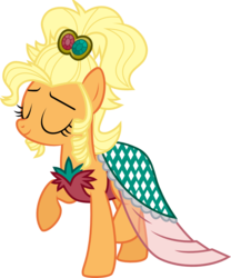 Size: 1116x1338 | Tagged: dead source, safe, artist:jeatz-axl, applejack, g4, simple ways, alternate hairstyle, applejewel, clothes, dress, eyes closed, female, raised hoof, simple background, solo, svg, transparent background, vector