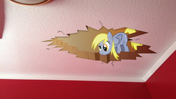 Size: 1920x1080 | Tagged: safe, artist:doctor-g, artist:mr-kennedy92, derpy hooves, pegasus, pony, g4, anything i can do to help, ceiling, ceiling pony, female, hole, irl, mare, photo, ponies in real life, solo, vector