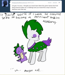 Size: 748x860 | Tagged: safe, artist:moonblizzard, rarity, spike, g4, ask, clothes, dress, rarity answers, tumblr
