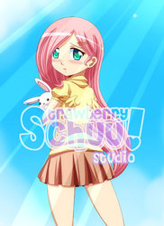 Size: 446x612 | Tagged: safe, artist:xenokurisu, angel bunny, fluttershy, human, g4, anime, humanized, light skin