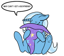 Size: 619x542 | Tagged: safe, artist:silver1kunai, trixie, pony, unicorn, g4, bronybait, female, forever alone, hat, lonely, mare, meme, sad, solo, straight