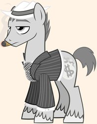 Size: 792x1009 | Tagged: safe, artist:fillyblue, pony, al capone, cigar, clothes, frown, hat, ponified, solo, suit, unshorn fetlocks