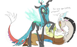 Size: 1600x964 | Tagged: safe, artist:fillyblue, discord, queen chrysalis, g4, cheeselegs, duo