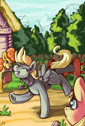 Size: 812x1200 | Tagged: safe, artist:lexx2dot0, carrot top, derpy hooves, golden harvest, pegasus, pony, g4, earbuds, female, mare, mp3 player