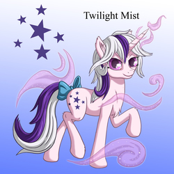 Size: 1500x1500 | Tagged: safe, artist:starbat, twilight, pony, unicorn, g1, blue background, bow, cutie mark, female, gradient background, mist, raised hoof, simple background, solo, tail bow