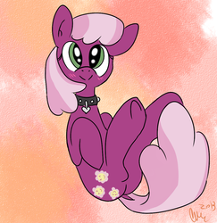 Size: 970x1000 | Tagged: safe, artist:therainbowtroll, cheerilee, earth pony, pony, g4, blushing, collar, female, looking up, mare, solo