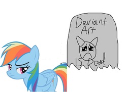 Size: 1105x805 | Tagged: safe, artist:alerkina2, rainbow dash, g4, deviantart, drama, duckery in the description, gravestone, meta, mouthpiece, op is a duck, wat