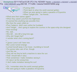 Size: 566x531 | Tagged: safe, princess celestia, g4, /mlp/, 4chan, 4chan screencap, alzheimer's, feels, greentext, mental illness, sad, text, where are they now