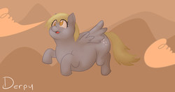 Size: 1280x677 | Tagged: safe, artist:askcocoamtn, derpy hooves, pegasus, pony, g4, aderpose, belly, chubby, fat, female, solo